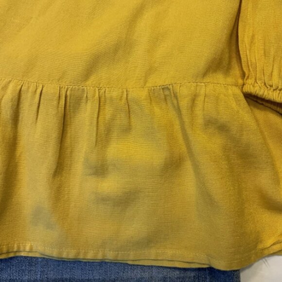 Old Navy XL Mustard Peplum Cottagecore Peasant Blouse with Tie Closure - Picture 4 of 6